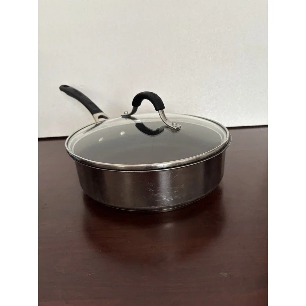 Circulon SteelSheild Stainless Steel 3 Quart Saucepan w Lid, Silver, Blk handles